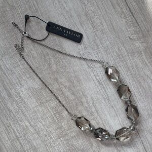 NWT Ann Taylor Silver Large Rhinestone Jewel Bead Necklace